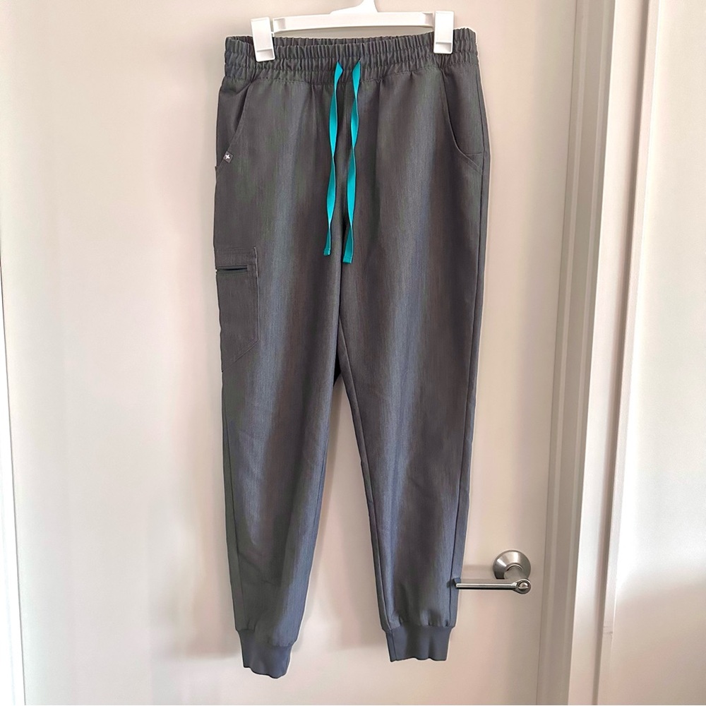 Figs Ribbed High Waisted Zamora Jogger Scrub Pants Graphite Medium